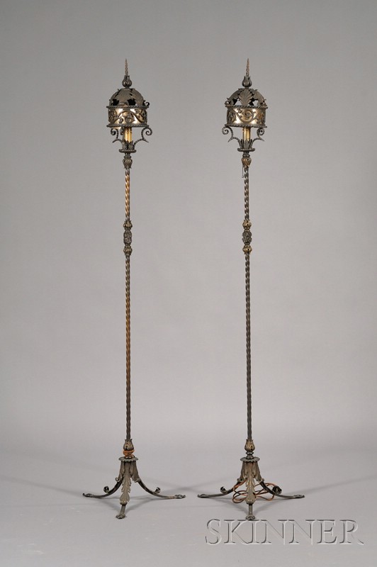 Appraisal: Pair of Renaissance-style Wrought Iron Parcel-gilt and Mica-mounted Torchieres each