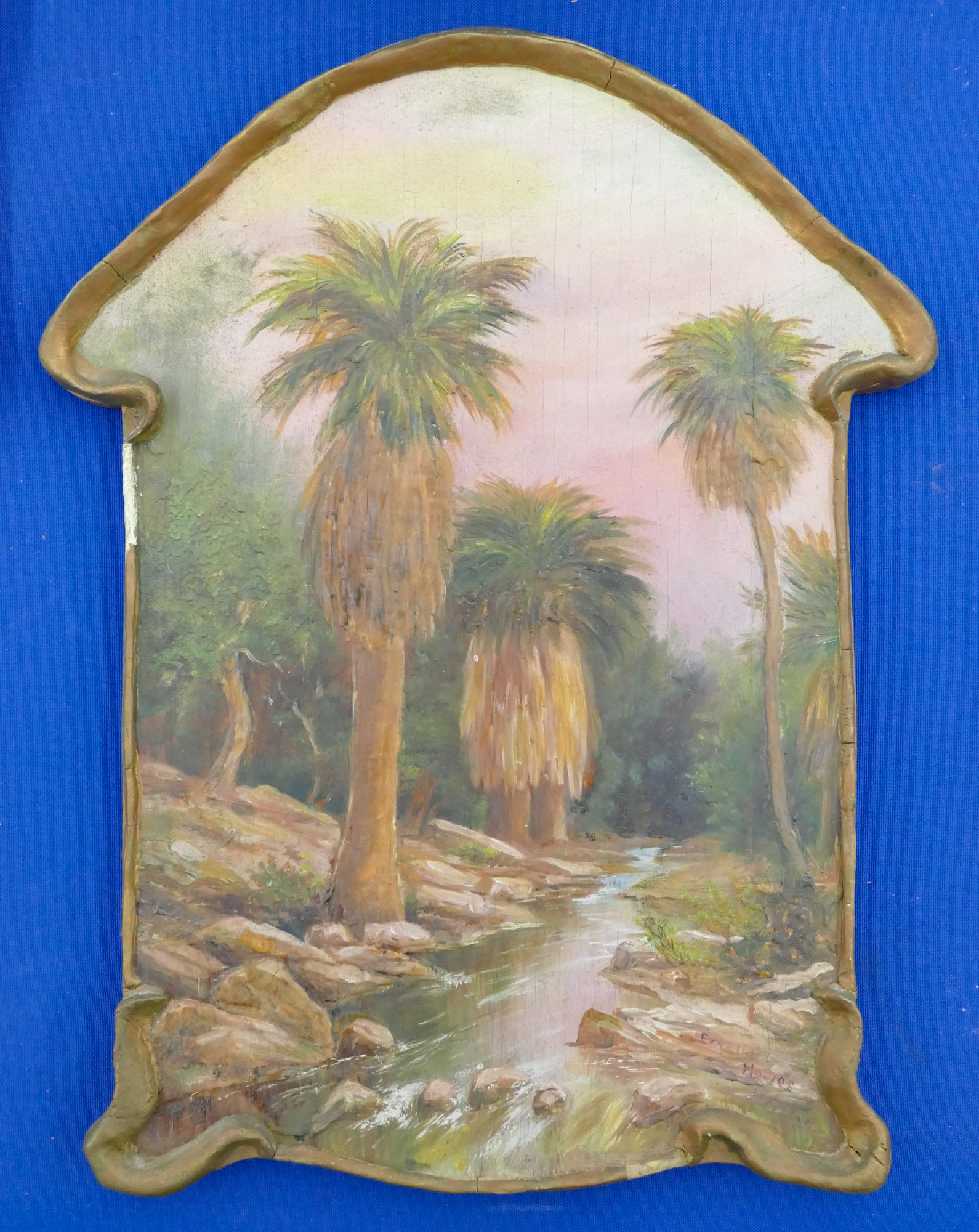 Appraisal: Estella Howes - California Palm Trees Painted Wood Plaque ''x