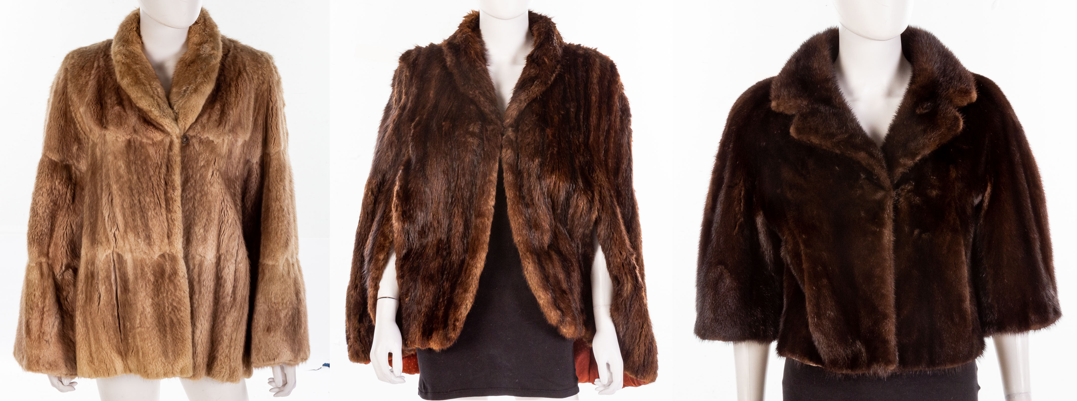 Appraisal: THREE VINTAGE FUR COATS makers include Baum Inc and Stewart