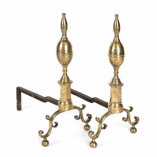 Appraisal: Pair of New York Federal brass double lemon top andirons