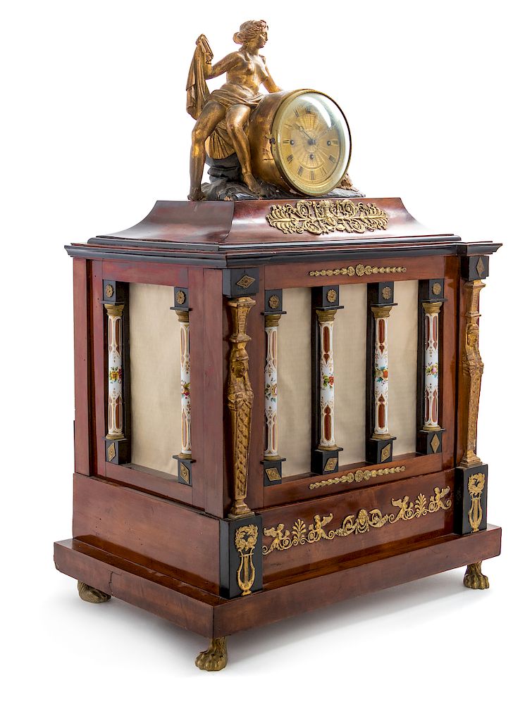 Appraisal: An Austrian Parcel Gilt and Enameled Glass-Mounted Mahogany Musical Clock