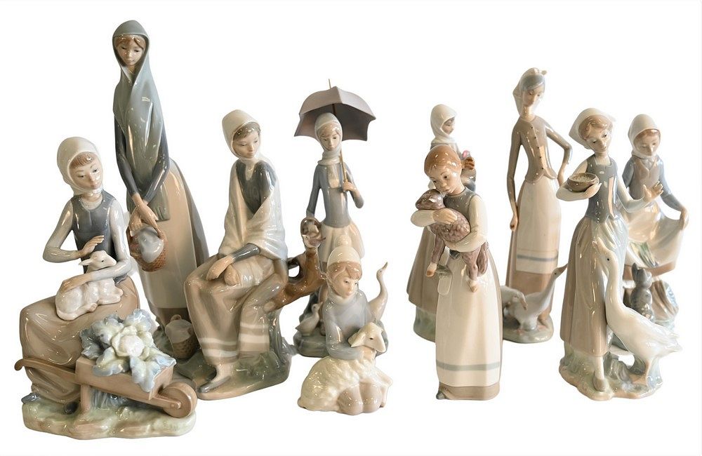 Appraisal: Ten Piece Lot of Porcelain Lladro Figures of Girls with