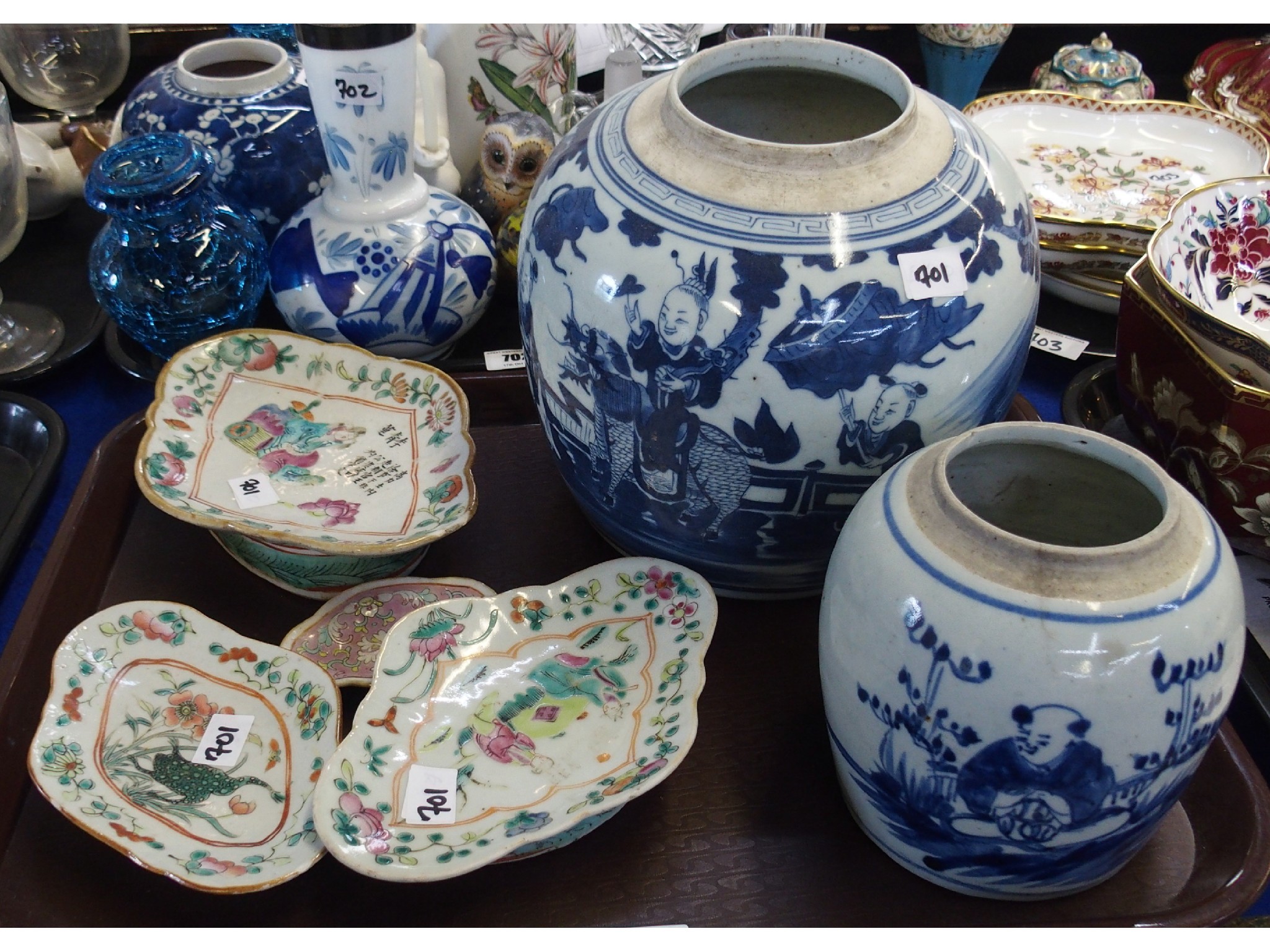 Appraisal: Tray comprising two Chinese blue and white jars and four