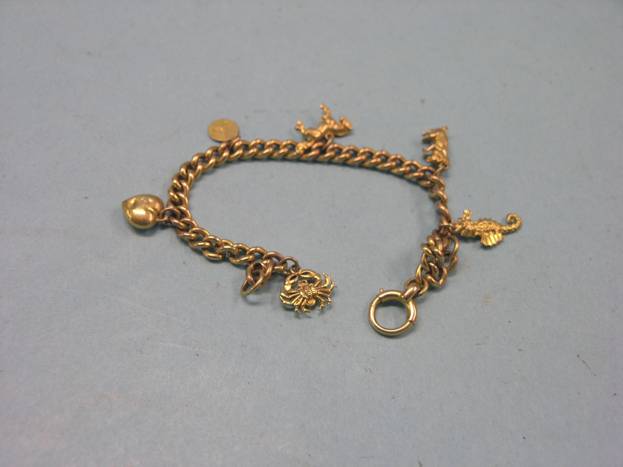 Appraisal: A ct gold charm bracelet six ct gold charms grams