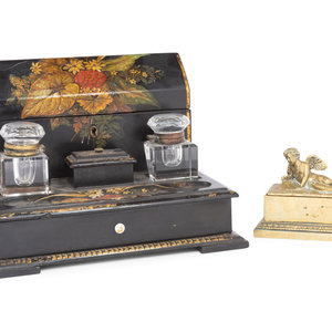 Appraisal: A Victorian Papier-M ch Ink Stand and Stationery Box Late