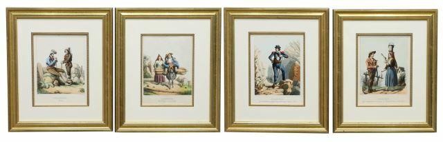 Appraisal: lot of Framed French lithographs on paper Costumes des Pyrenees