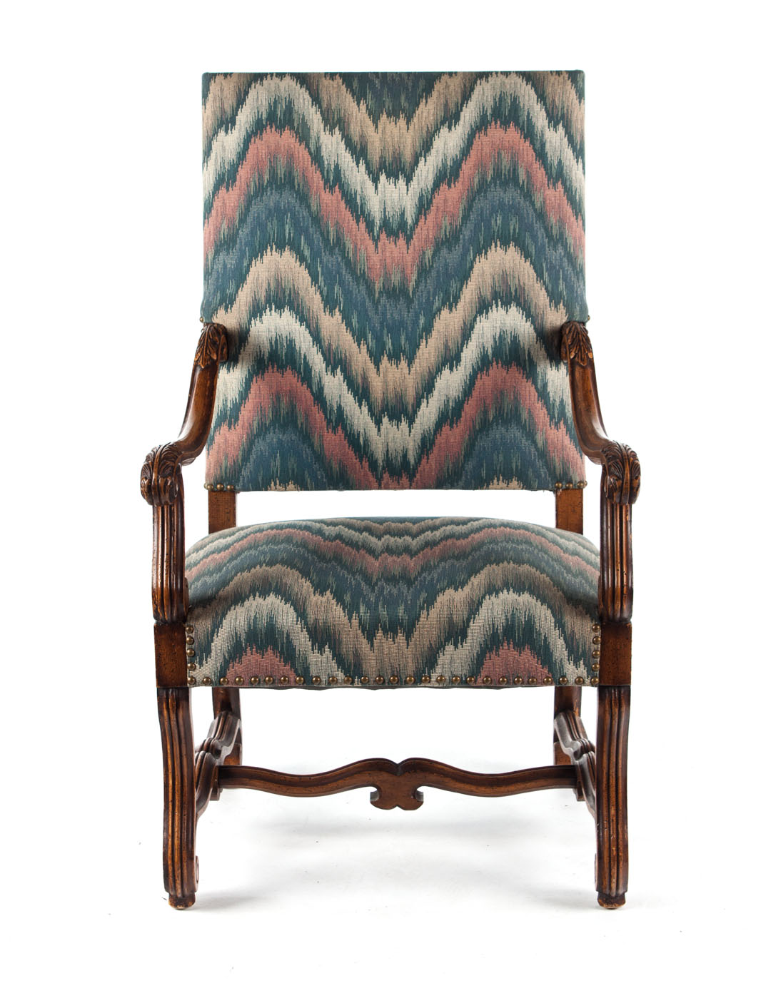 Appraisal: Louis XIII style walnut upholstered fauteuil upholstered panel back and