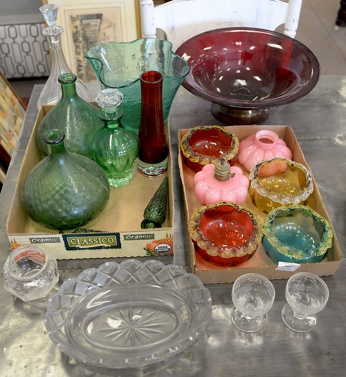 Appraisal: Three tray lots of art glass including etched glass cut