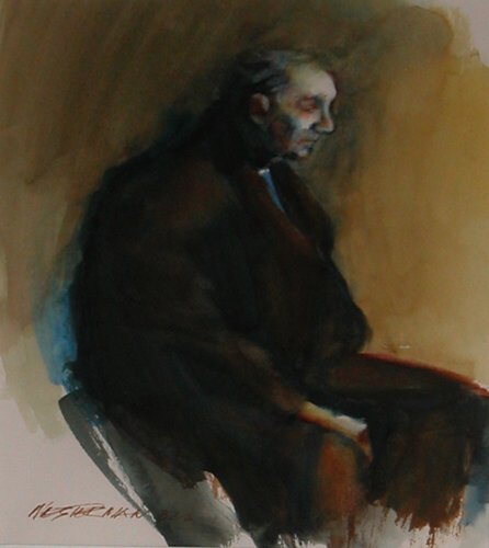 Appraisal: Seated Old Man Watercolor on Paper Nesherman - x inches