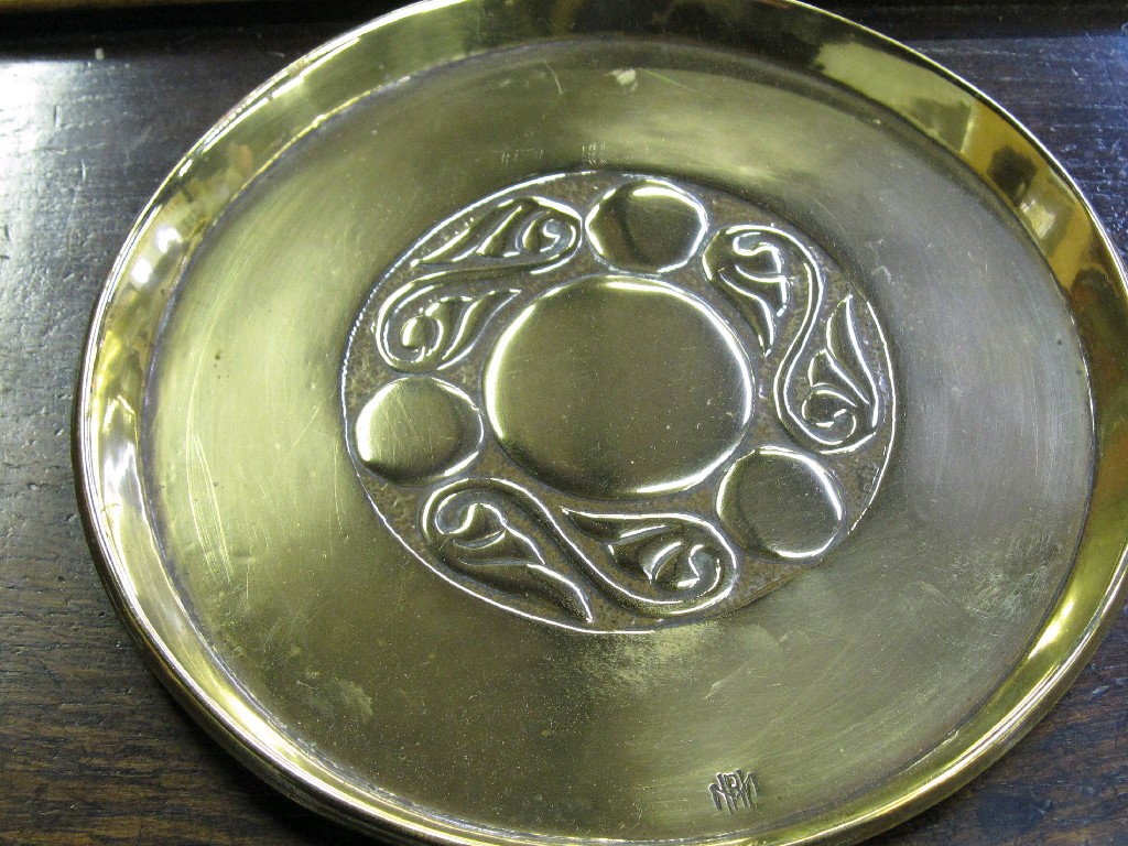 Appraisal: Arts and Crafts brass tray with monogram MRH