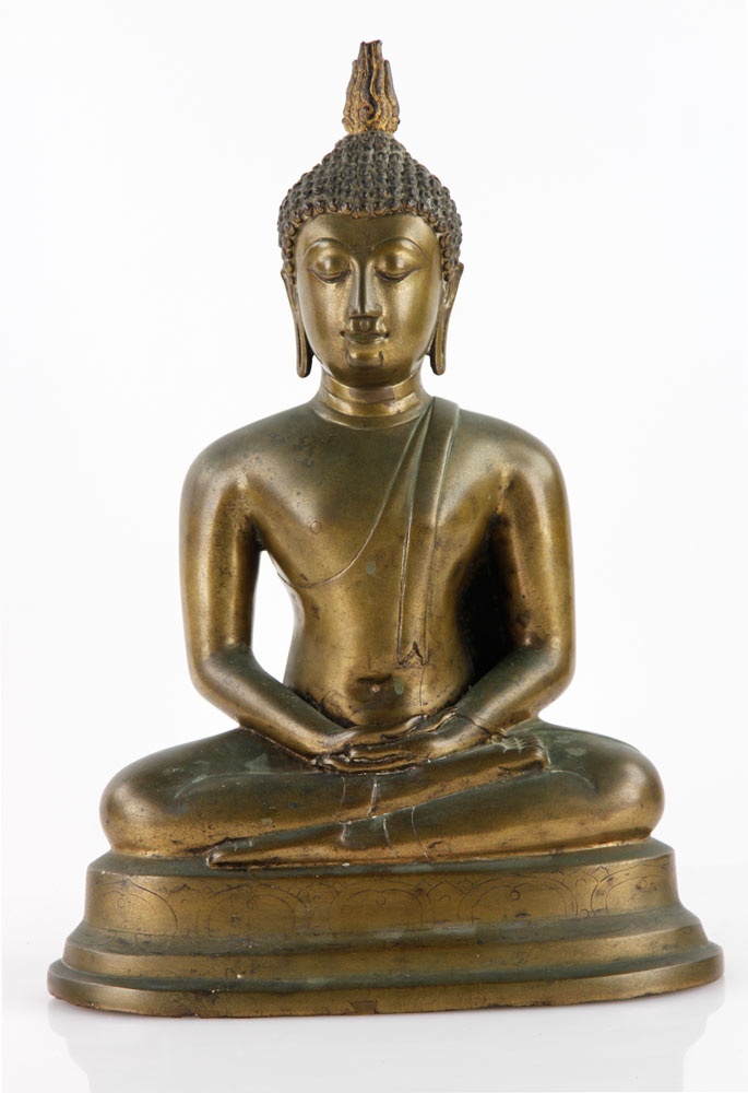 Appraisal: - Thai Bronze Sitting Buddha Bronze sitting Buddha with decorated