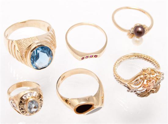 Appraisal: Five K yellow gold and stone rings together with a