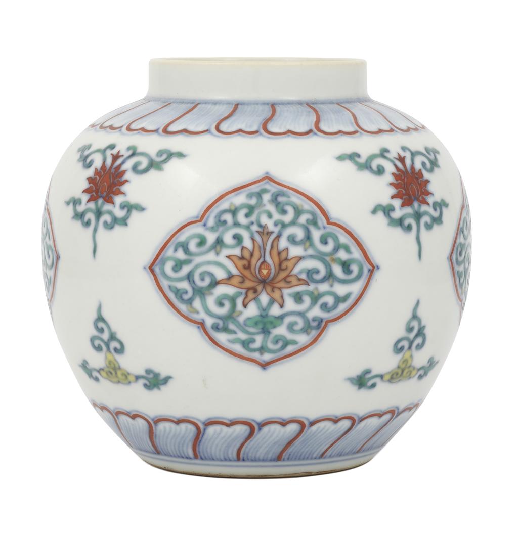 Appraisal: SMALL DOUCAI GINGER JAR DAOGUANG MARK AND OF THE PERIOD