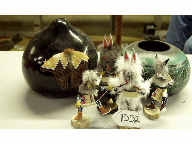 Appraisal: Collection of Southwest items including Kachinas and hand painted gourds