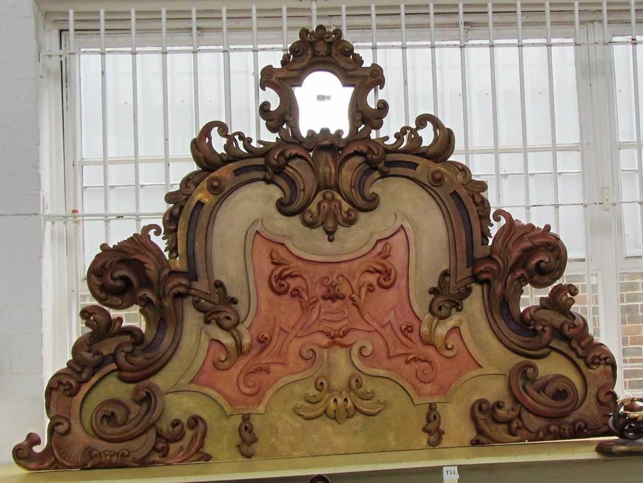 Appraisal: An Italian Baroque Revival polychrome painted bed headboard cm wide