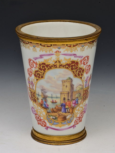 Appraisal: A CONTINENTAL PORCELAIN BEAKER in Meissen style painted with harbour