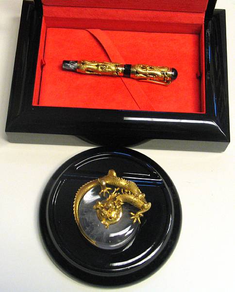 Appraisal: MONTEGRAPPA Celluloid and k Gold Dragon Fountain Pen and Inkwell