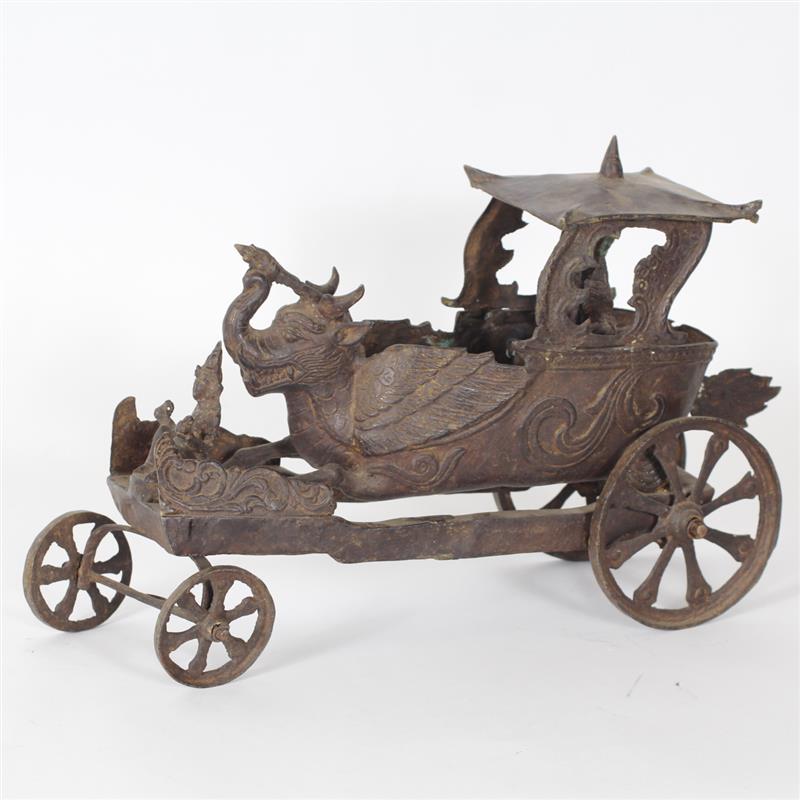 Appraisal: Antique Thai Chinese wheeled winged chariot with elephant dragon and