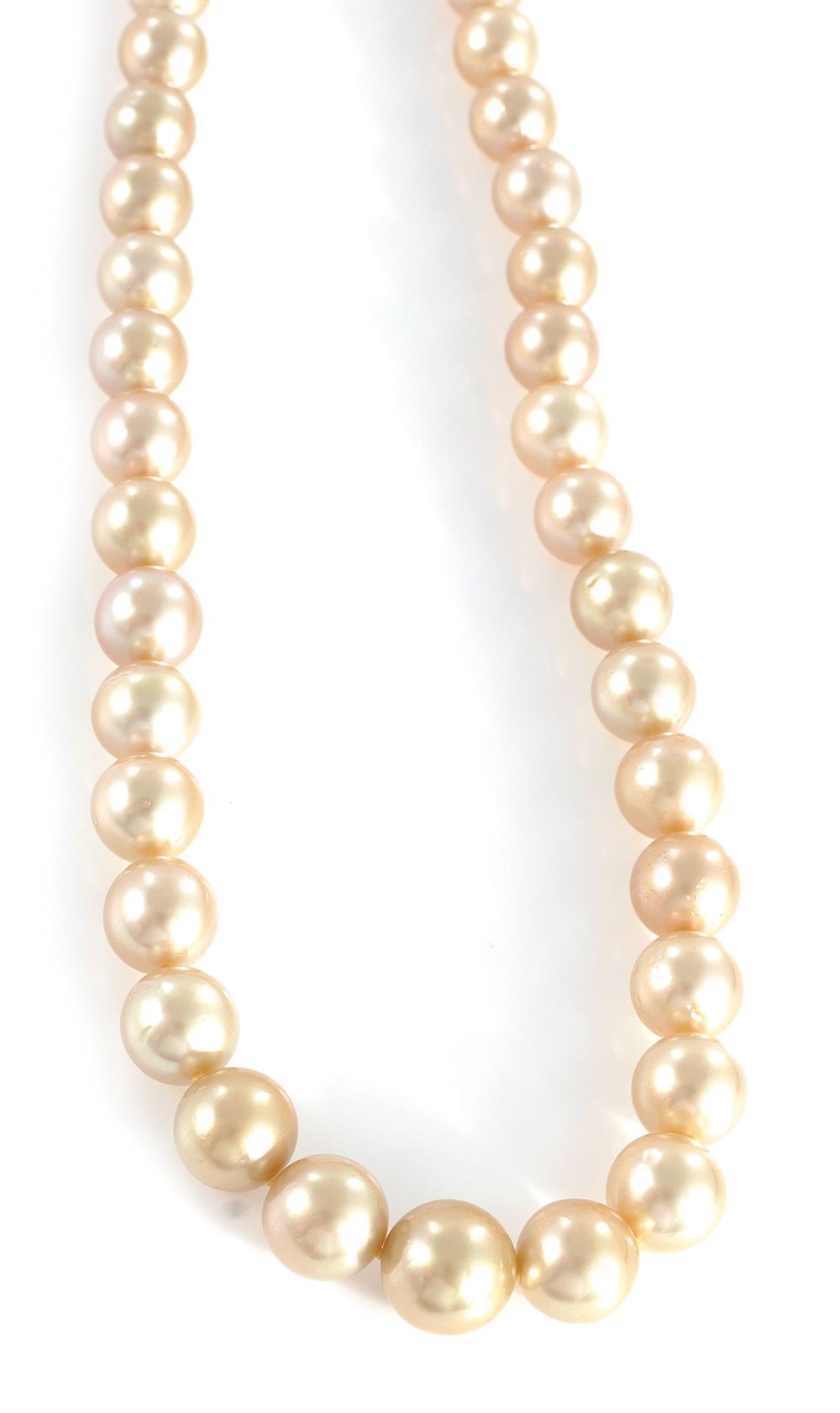 Appraisal: Rare golden South Sea pearl necklace - mm graduated strand