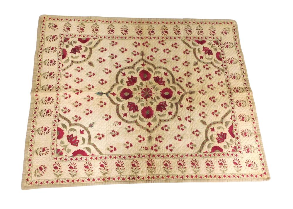 Appraisal: TEXTILE Indian export cradle quilt c - embroidered with silk