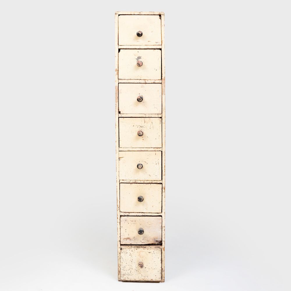 Appraisal: Pale Yellow Painted Eight Drawer Spice Cabinet x x in