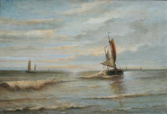 Appraisal: DUTCH SCHOOL th th century SAILBOATS UNDER OVERCAST SKY oil