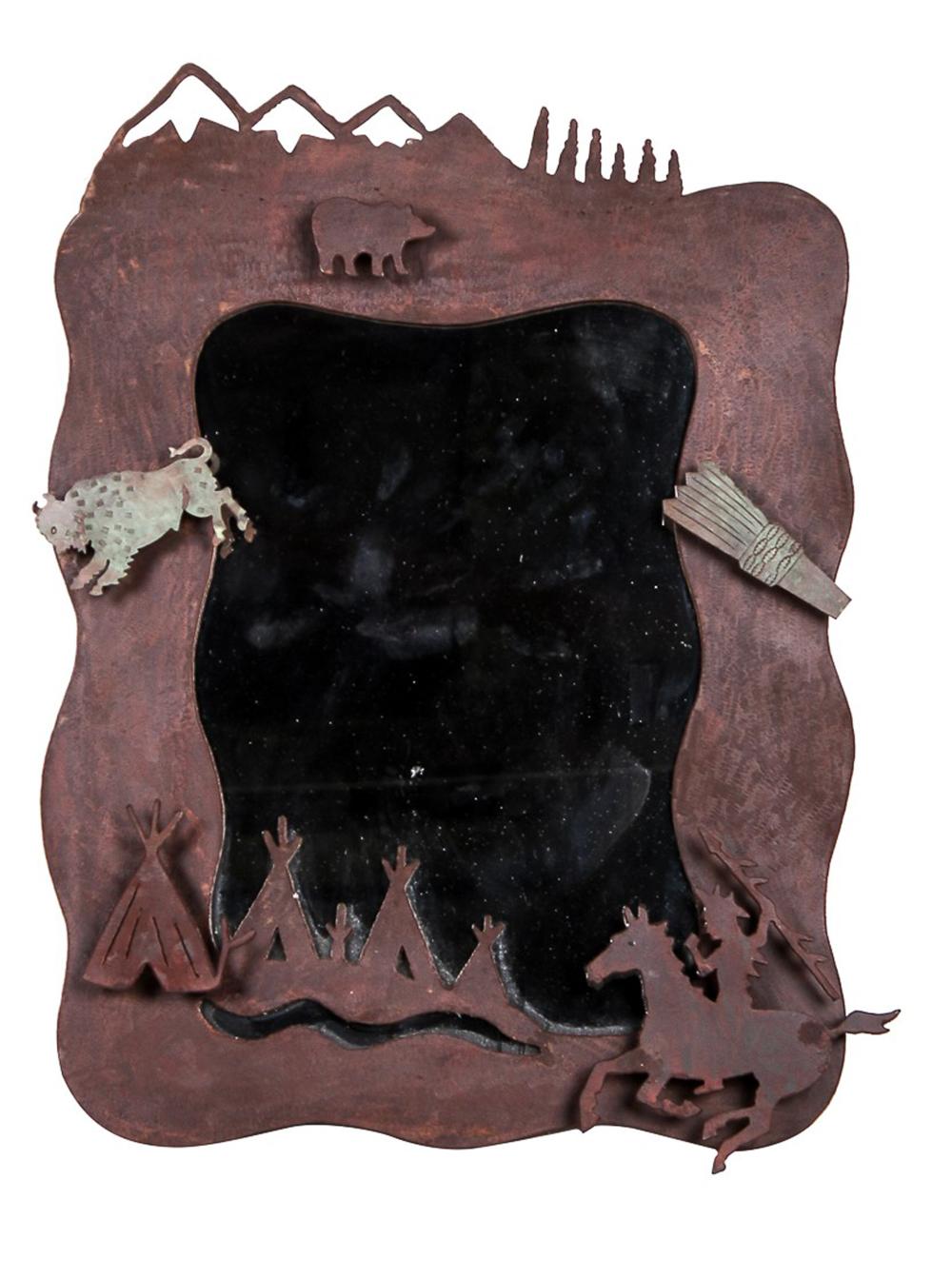 Appraisal: IRON WESTERN MOTIF MIRRORbranded E Martin Reynolds Provenance The Estate