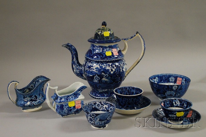 Appraisal: Nine Pieces of Assorted English Blue and White Transfer-decorated Staffordshire