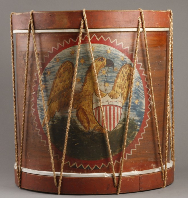 Appraisal: Drum features central medallion with painted eagle and shield t