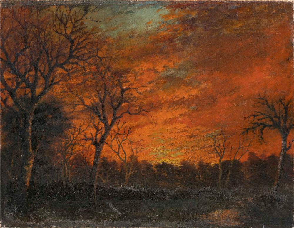 Appraisal: STYLE OF ENNEKING TH CENTURY BRILLIANT SUNSET OVER TREES OIL