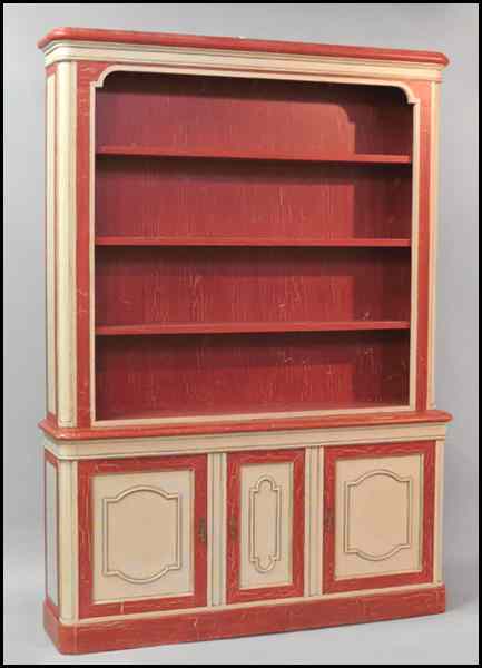 Appraisal: PAIR OF PAINTED PINE CUPBOARDS Comprised of bookcases atop cabinets