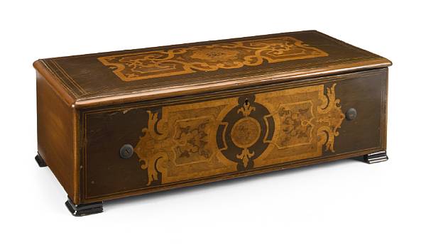 Appraisal: An Austrian acajou and marquetry inlaid twelve tune music box