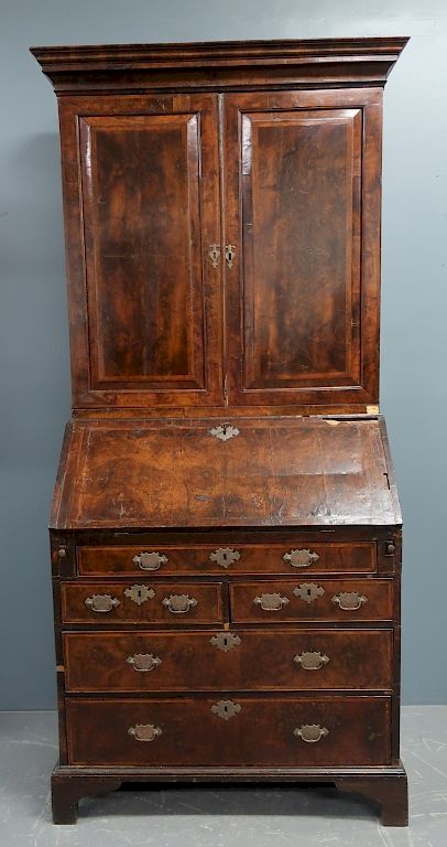 Appraisal: George II Two-Part Secretary Book Case George II oyster walnut