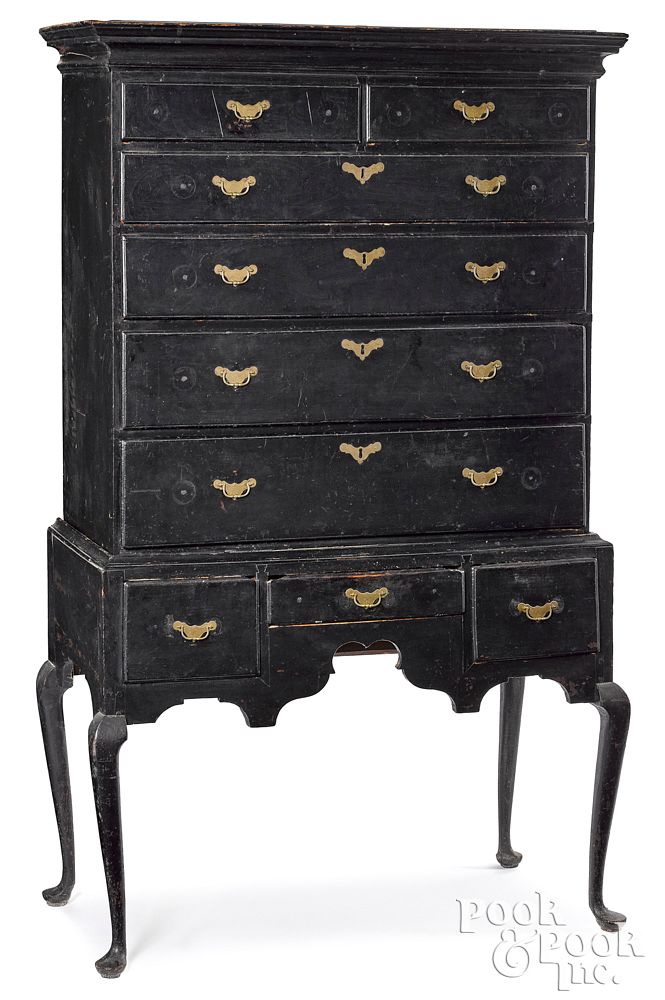 Appraisal: New England Queen Anne painted maple high chest New England