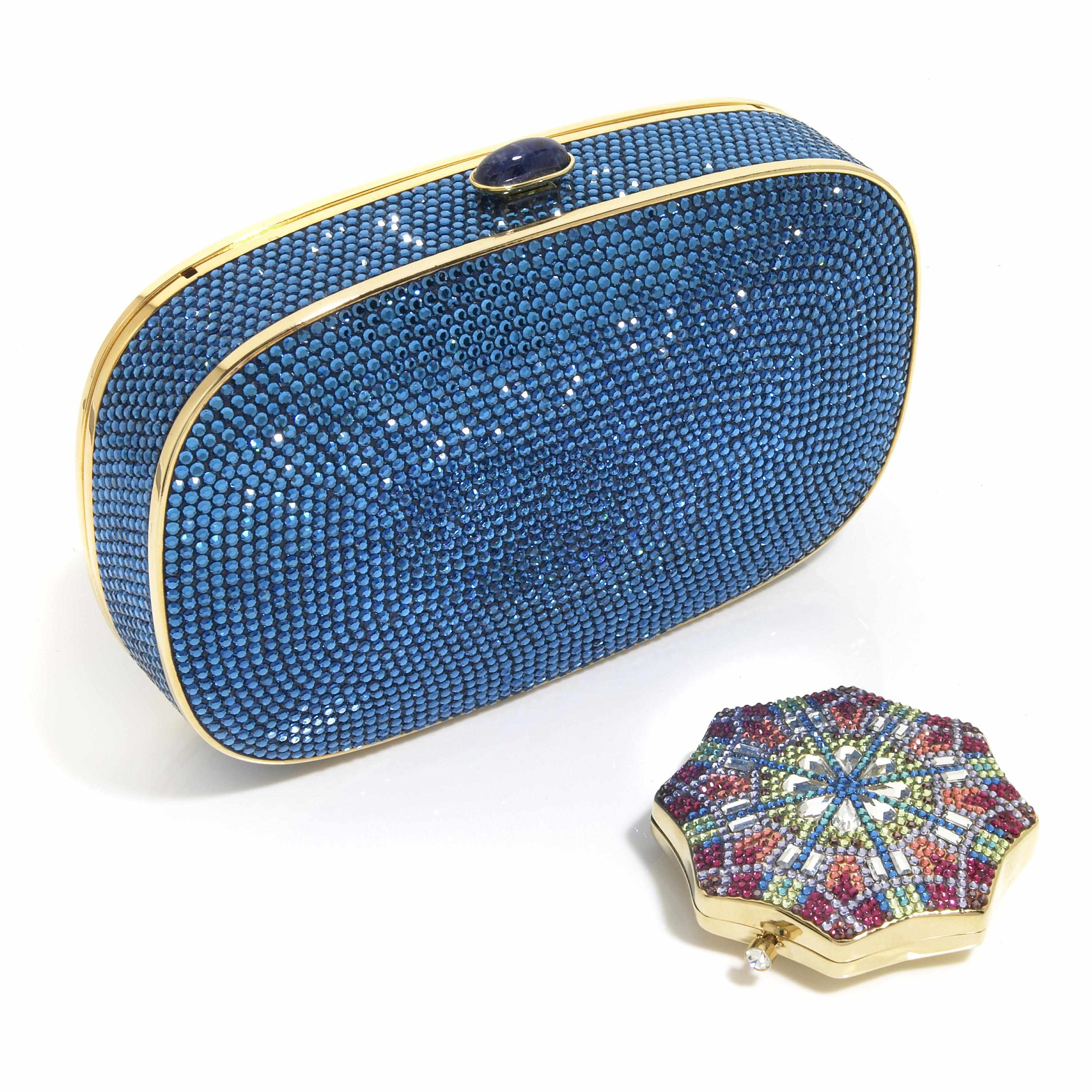 Appraisal: A blue crystal purse with gold colored metal detailing together