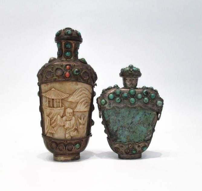 Appraisal: TWO CHINESE SNUFF BOTTLES one bone and one turquoise each