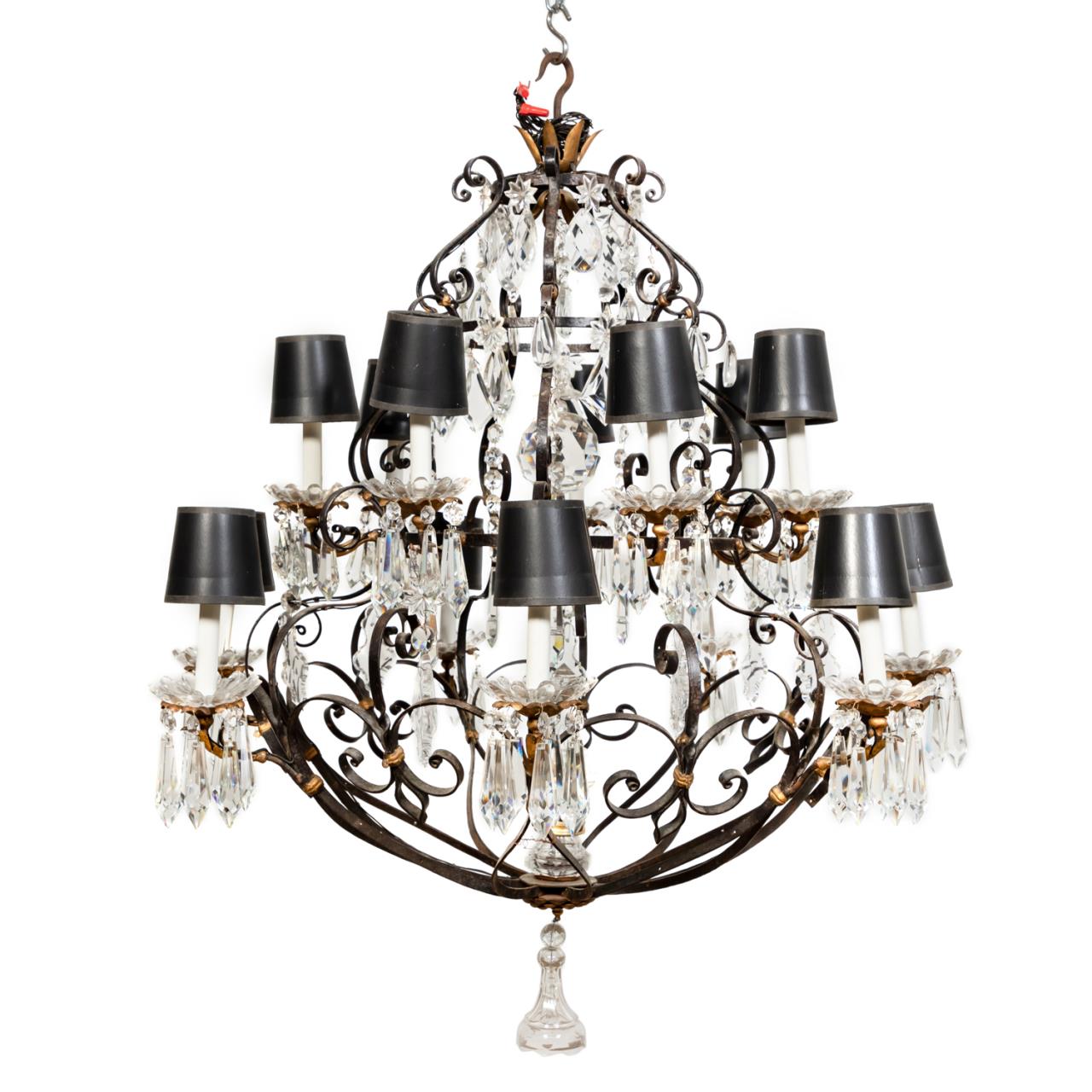 Appraisal: SCROLLED IRON CRYSTAL LIGHT CHANDELIER Continental Baccarat style light chandelier