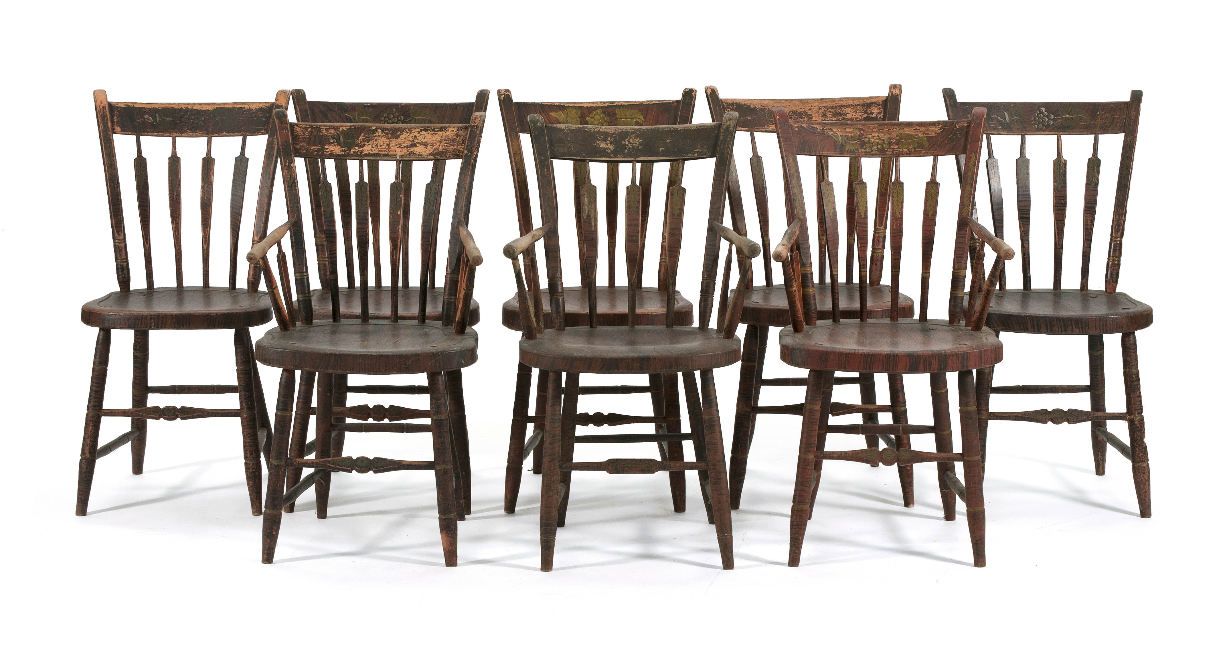 Appraisal: ASSEMBLED SET OF EIGHT ANTIQUE AMERICAN THUMBBACK CHAIRS First Quarter