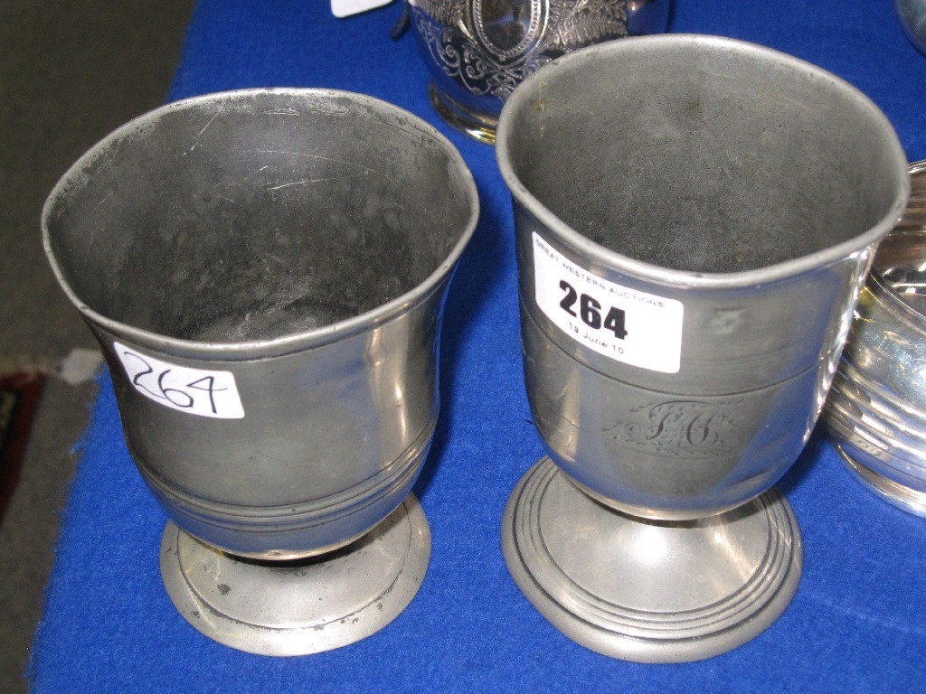 Appraisal: Lot comprising two antique pewter goblets