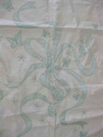 Appraisal: Hand Embroidered Bedspread soft greenbutterfly ribbon floral on twin size