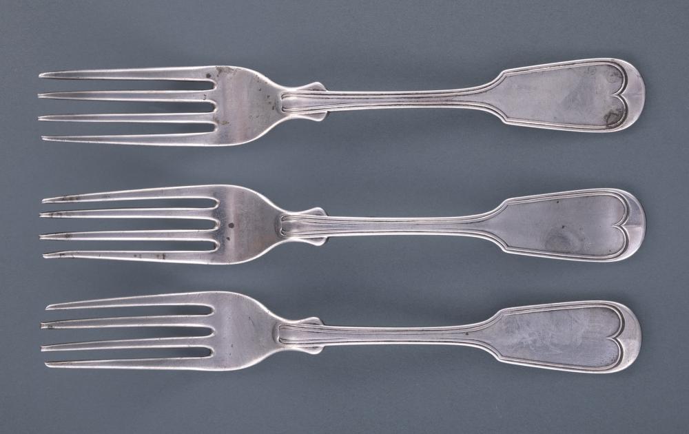 Appraisal: Three Natchez Coin Silver Forks Samuel Cockrell - act Natchez