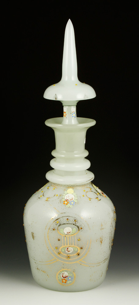 Appraisal: - Bohemian Glass Decanter Bohemian white opaline decanter blown glass