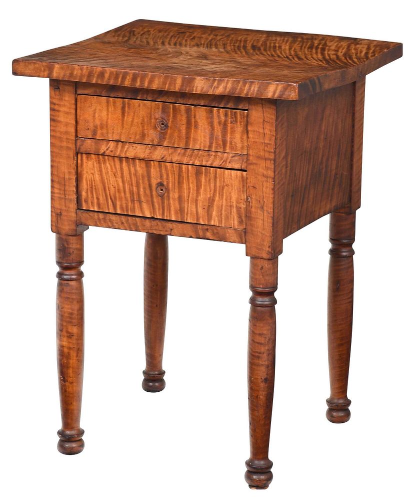 Appraisal: American Federal Tiger Maple Two Drawer Table New York or