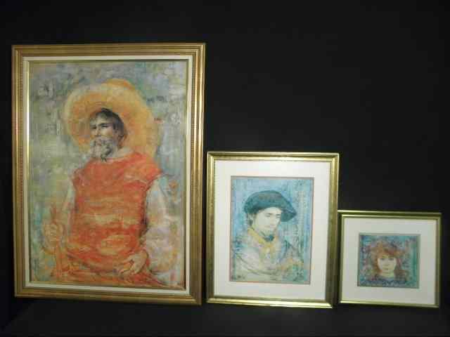 Appraisal: Lot of three framed Edna Hibel offset lithographs Includes ''Mexican