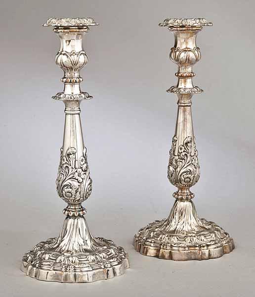 Appraisal: A Pair of Silverplate Candlesticks late th c with removable