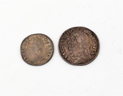 Appraisal: James II - Shilling over S very fine Anne Sixpence