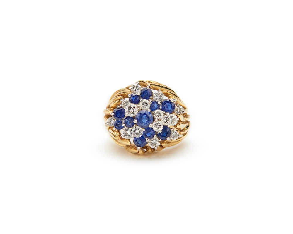 Appraisal: K Gold Diamond and Sapphire Ring K Gold Diamond and