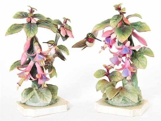 Appraisal: Pair Royal Worcester Dorothy Doughty hummingbirds circa Ruby Throated Hummingbird