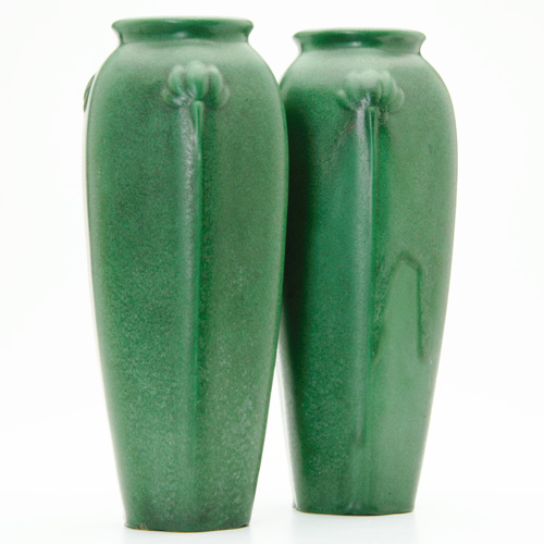 Appraisal: WELLER Pair of faceted vases both embossed with three blossoms