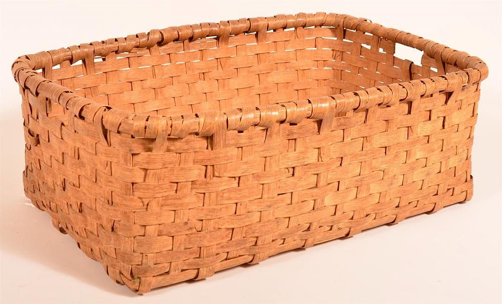 Appraisal: Woven Splint Large Work Basket th Early th Century Woven